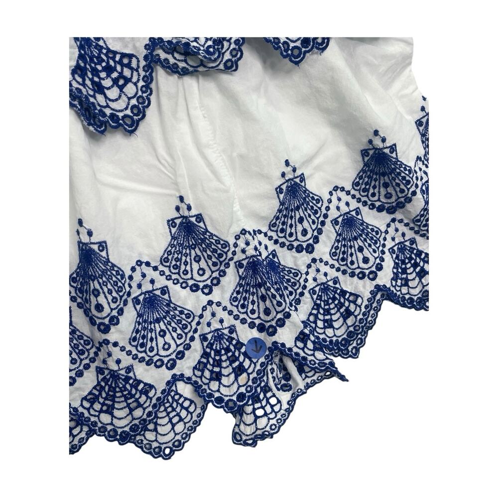 Calypso St Barth Pajama Set Womens Medium White Blue Embroidered Cotton Lounge - Picture 5 of 14
